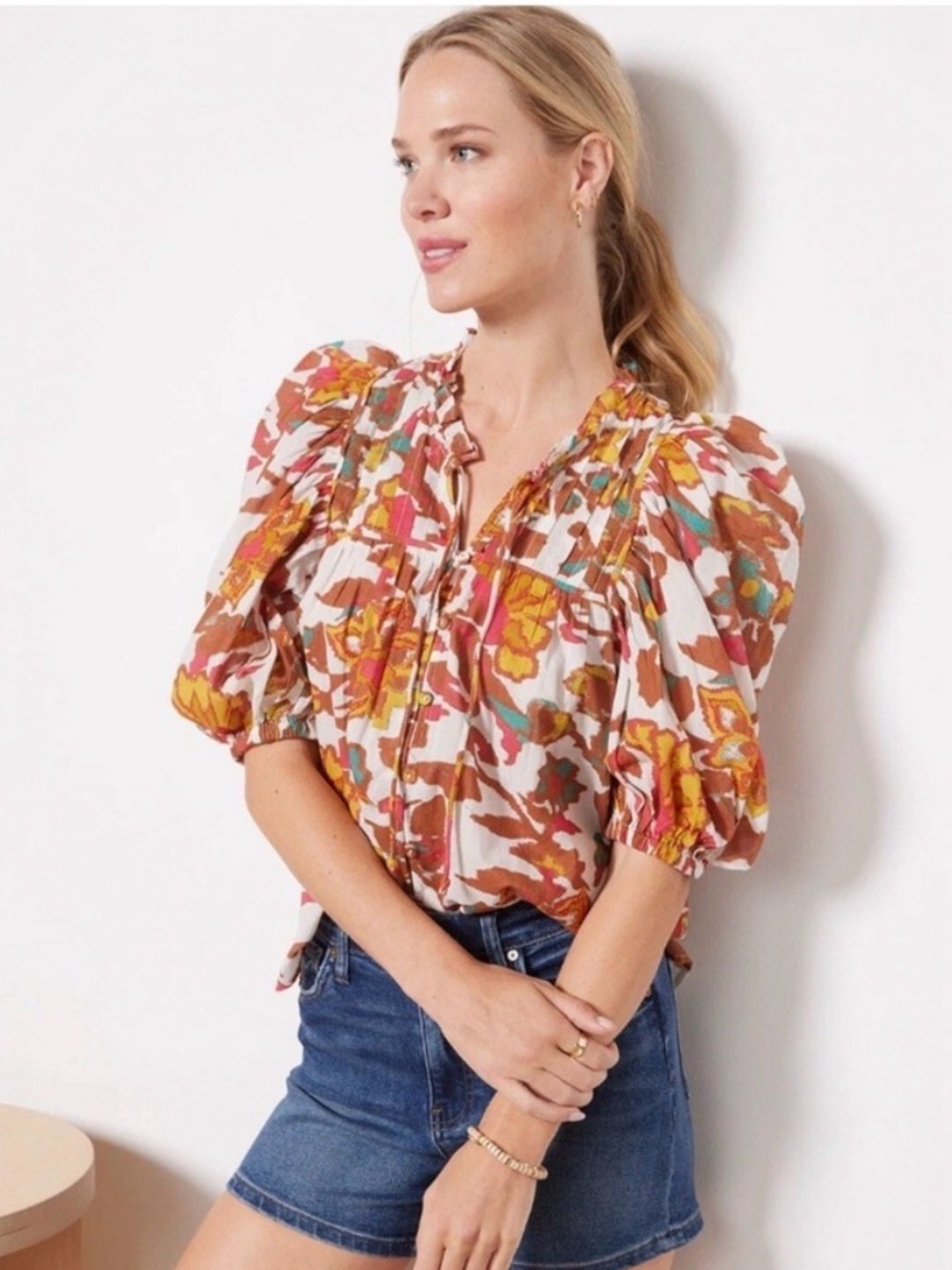 CLEOBELLA Evereve Zola Puff Sleeve Organic Cotton Blouse